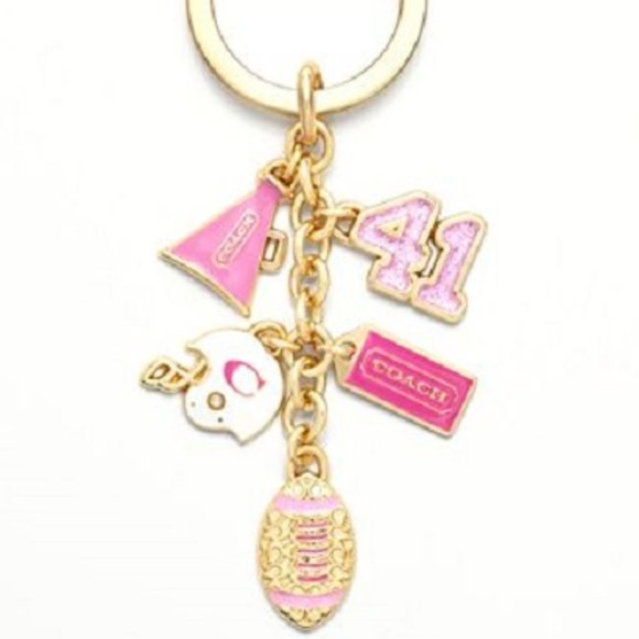 Coach Girly Football Mix Key Ring Key Chain KeyFob Bag Charm Pink 61903 NEW - Picture 1 of 6